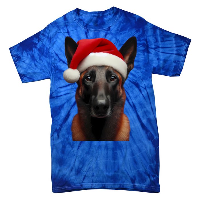 Belgian Malinois With Santa Hat Christmas Xmas Dog Owner Mom Gift Tie-Dye T-Shirt