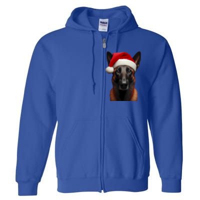 Belgian Malinois With Santa Hat Christmas Xmas Dog Owner Mom Gift Full Zip Hoodie