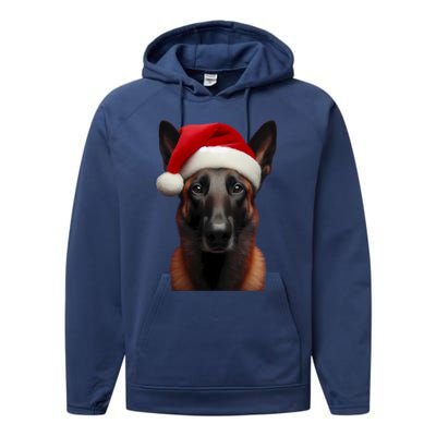 Belgian Malinois With Santa Hat Christmas Xmas Dog Owner Mom Gift Performance Fleece Hoodie