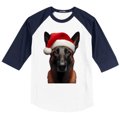 Belgian Malinois With Santa Hat Christmas Xmas Dog Owner Mom Gift Baseball Sleeve Shirt