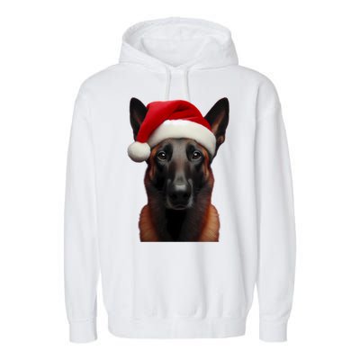 Belgian Malinois With Santa Hat Christmas Xmas Dog Owner Mom Gift Garment-Dyed Fleece Hoodie