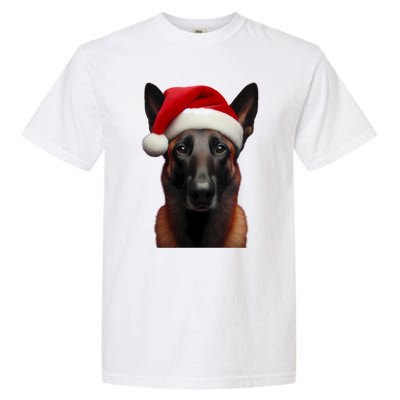 Belgian Malinois With Santa Hat Christmas Xmas Dog Owner Mom Gift Garment-Dyed Heavyweight T-Shirt