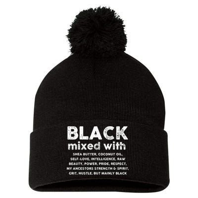 Black Mixed With Shea Butter Afro American Pom Pom 12in Knit Beanie