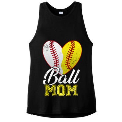 Ball Mom Women Mama Heart Baseball Softball Mother's Day Gift Ladies PosiCharge Tri-Blend Wicking Tank