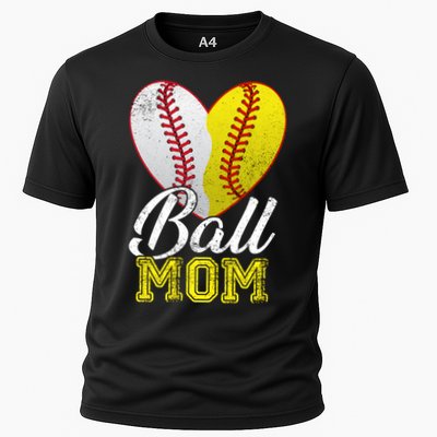 Ball Mom Women Mama Heart Baseball Softball Mother's Day Gift Cooling Performance Crew T-Shirt