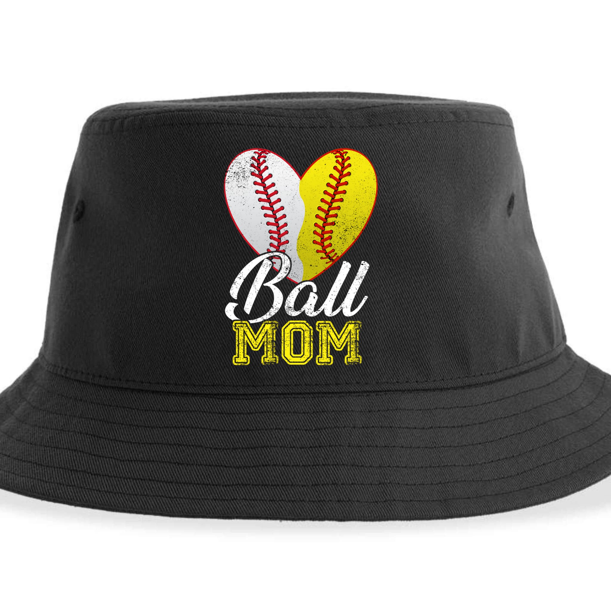 Ball Mom Women Mama Heart Baseball Softball Mother's Day Gift Sustainable Bucket Hat
