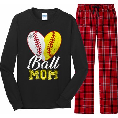 Ball Mom Women Mama Heart Baseball Softball Mother's Day Gift Long Sleeve Pajama Set