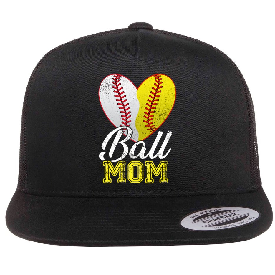Ball Mom Women Mama Heart Baseball Softball Mother's Day Gift Flat Bill Trucker Hat