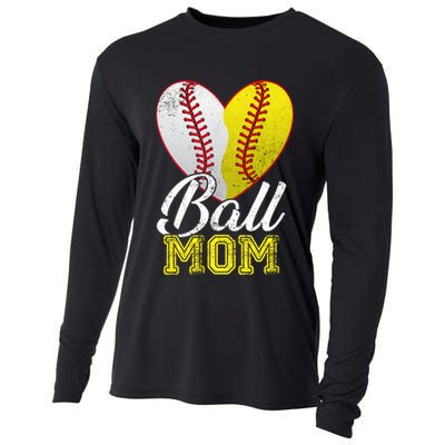 Ball Mom Women Mama Heart Baseball Softball Mother's Day Gift Cooling Performance Long Sleeve Crew
