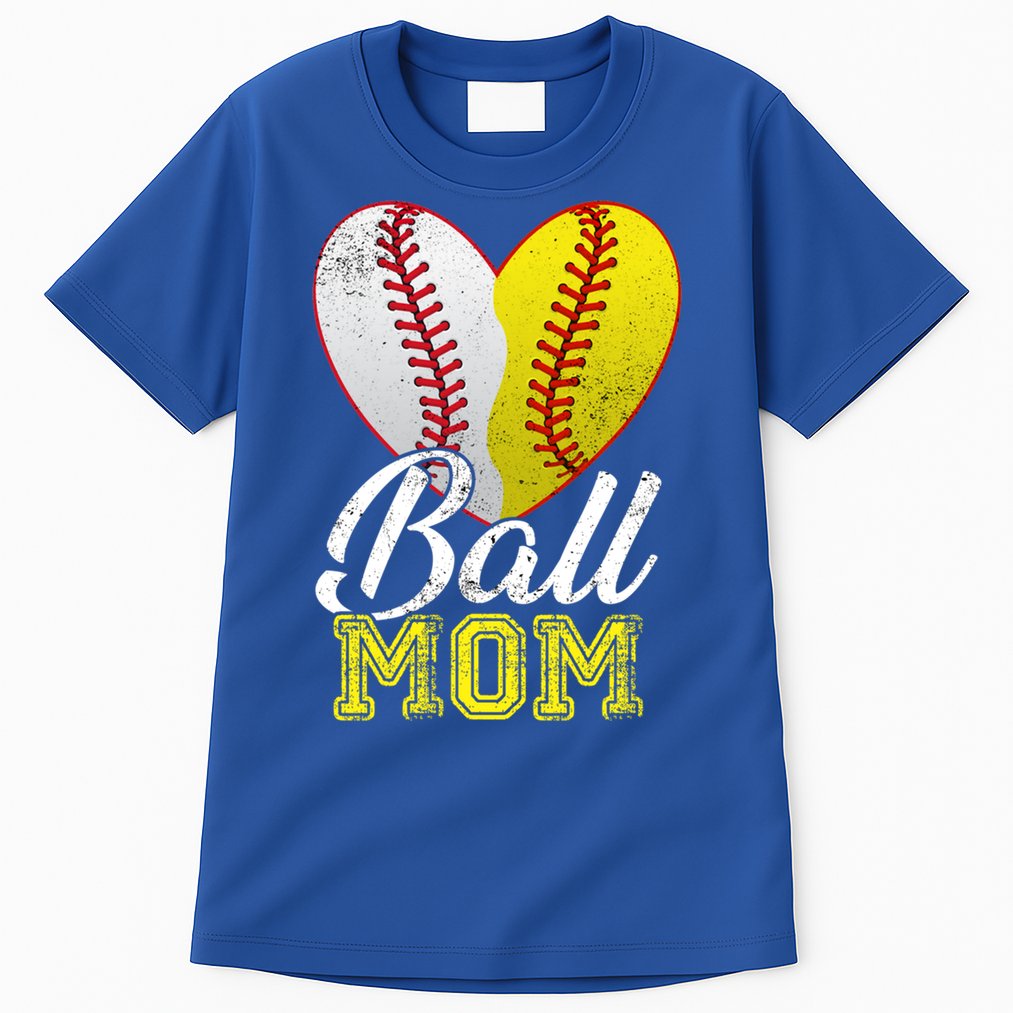 Ball Mom Women Mama Heart Baseball Softball Mother's Day Gift Tall T-Shirt