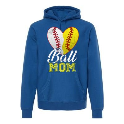 Ball Mom Women Mama Heart Baseball Softball Mother's Day Gift Premium Hoodie