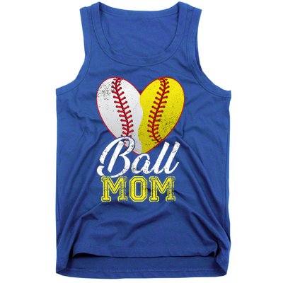 Ball Mom Women Mama Heart Baseball Softball Mother's Day Gift Tank Top