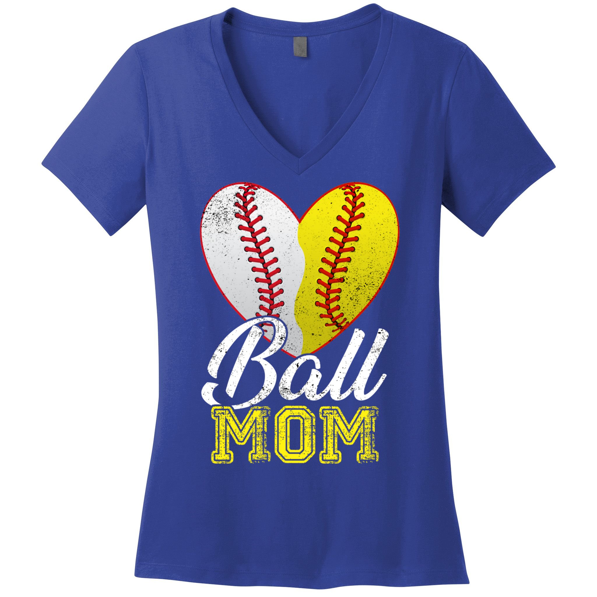 Ball Mom Women Mama Heart Baseball Softball Mother's Day Gift Women's V-Neck T-Shirt