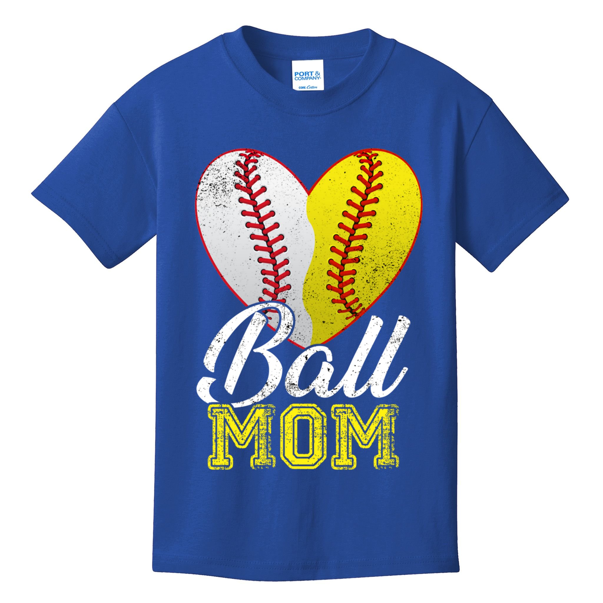 Ball Mom Women Mama Heart Baseball Softball Mother's Day Gift Kids T-Shirt