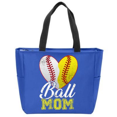 Ball Mom Women Mama Heart Baseball Softball Mother's Day Gift Zip Tote Bag