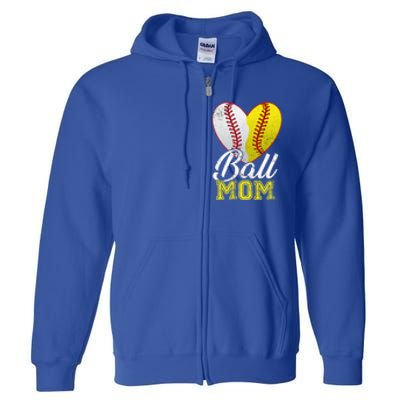 Ball Mom Women Mama Heart Baseball Softball Mother's Day Gift Full Zip Hoodie