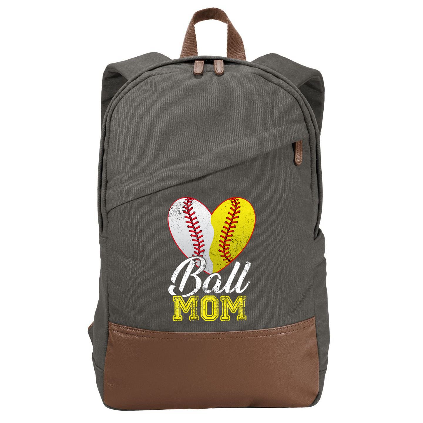 Ball Mom Women Mama Heart Baseball Softball Mother's Day Gift Cotton Canvas Backpack