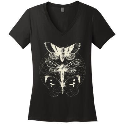 Butterfly Moth Witchcore Insect Astronomy Lover Witchy Women's V-Neck T-Shirt