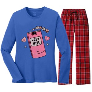 Be Mine Xoxo Hugs Kisses Groovy Retro Valentine's Day Couple Gift Women's Long Sleeve Flannel Pajama Set 