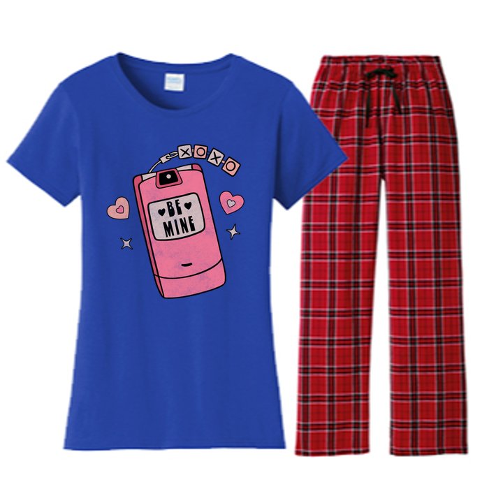 Be Mine Xoxo Hugs Kisses Groovy Retro Valentine's Day Couple Gift Women's Flannel Pajama Set