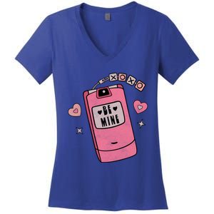 Be Mine Xoxo Hugs Kisses Groovy Retro Valentine's Day Couple Gift Women's V-Neck T-Shirt