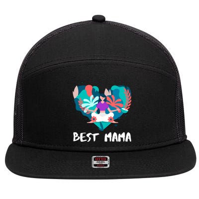 Best Mama Yoga Mom Gift 7 Panel Mesh Trucker Snapback Hat