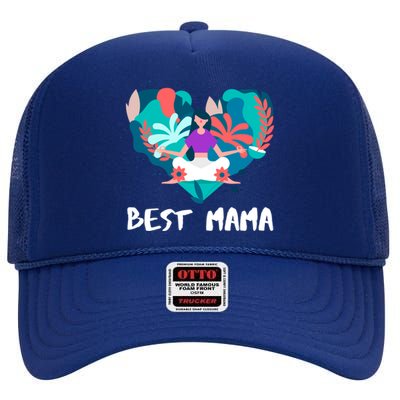 Best Mama Yoga Mom Gift High Crown Mesh Back Trucker Hat