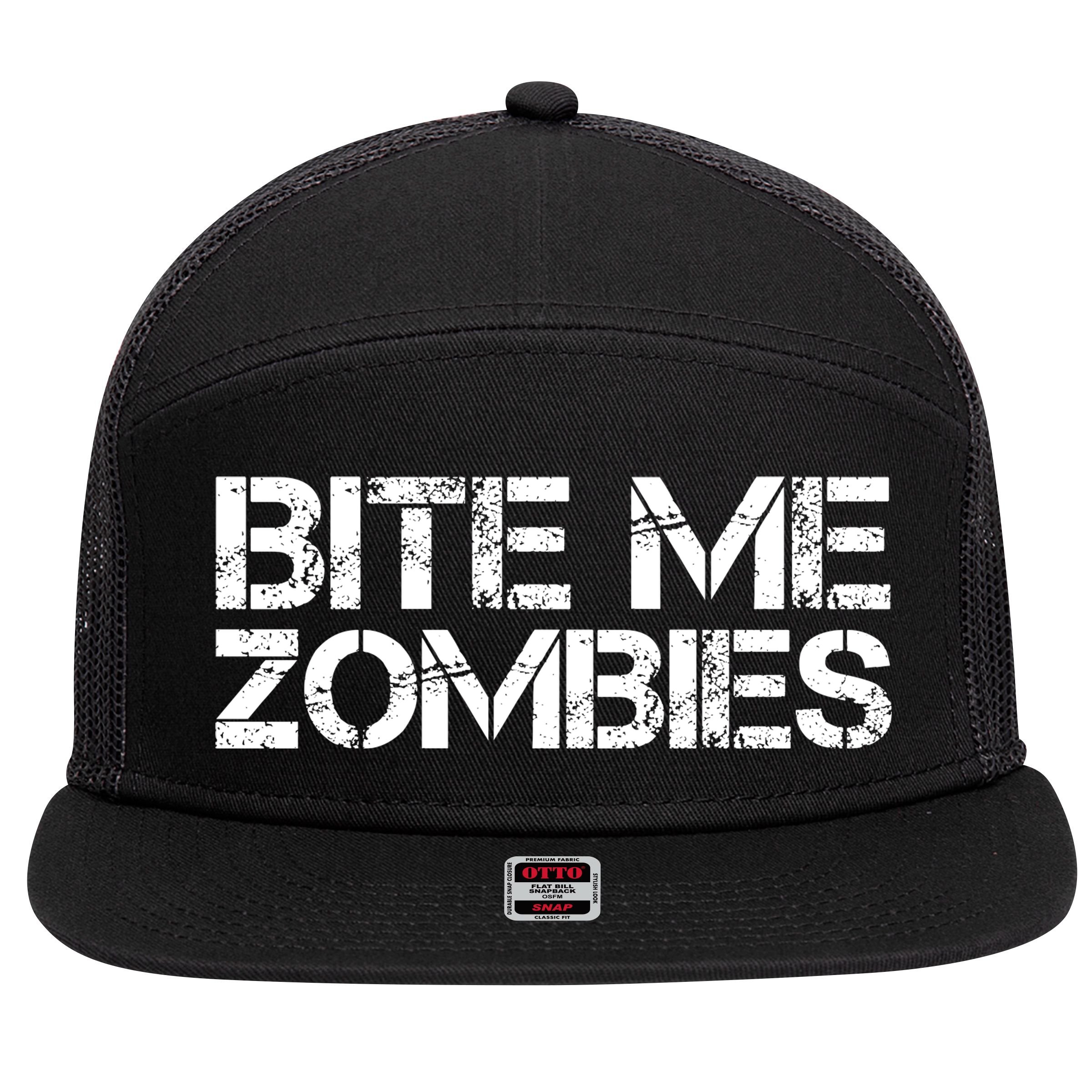 Bite Me Zombies 7 Panel Mesh Trucker Snapback Hat