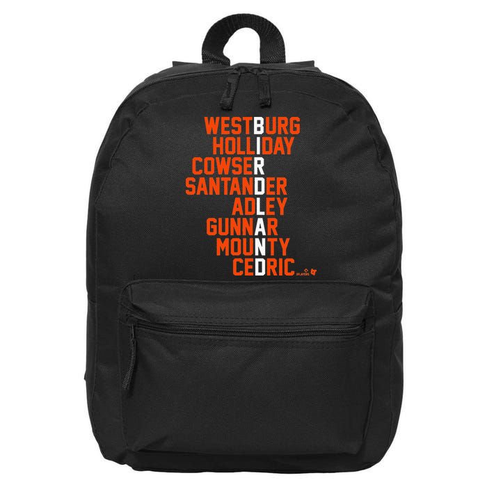 Birdland Names 2024 Baltimore Baseball 16 in Basic Backpack
