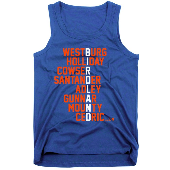 Birdland Names 2024 Baltimore Baseball Tank Top