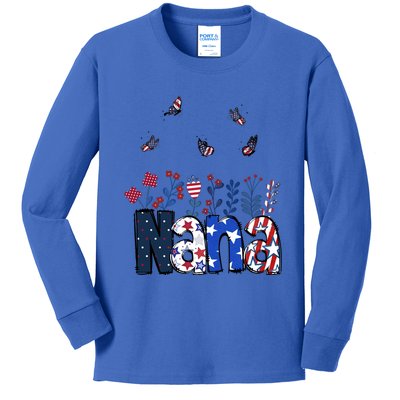 Butterflies Nana 4th Of July Happy Usa Independence Christm Gift Kids Long Sleeve Shirt