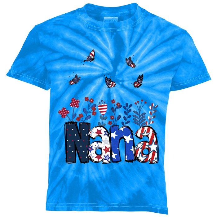 Butterflies Nana 4th Of July Happy Usa Independence Christm Gift Kids Tie-Dye T-Shirt