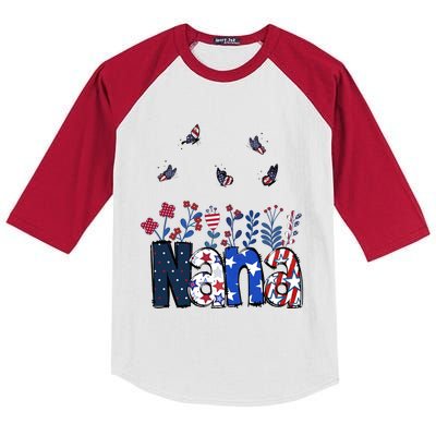 Butterflies Nana 4th Of July Happy Usa Independence Christm Gift Kids Colorblock Raglan Jersey