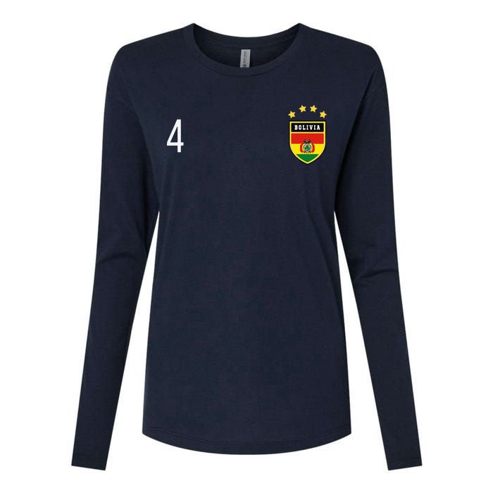 Bolivia Number 4 Sports Jersey Football Four Bolivian Womens Cotton Relaxed Long Sleeve T-Shirt