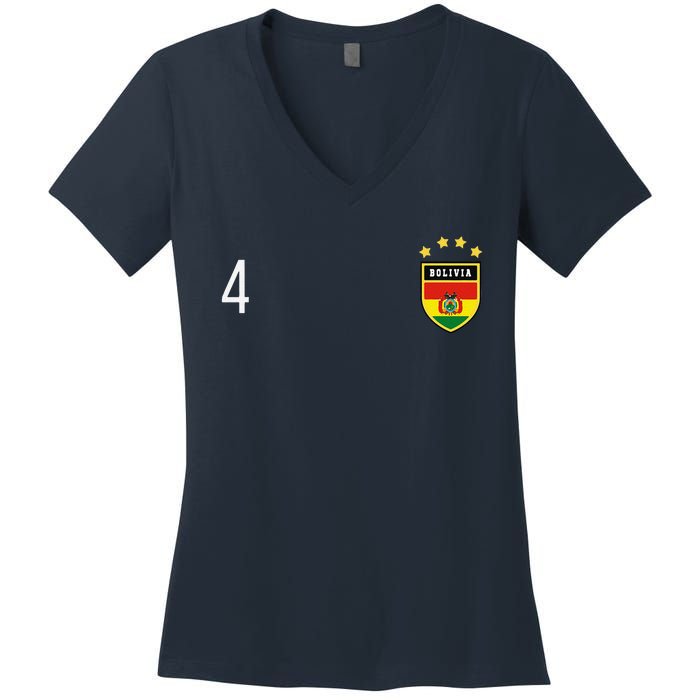 Bolivia Number 4 Sports Jersey Football Four Bolivian Women's V-Neck T-Shirt