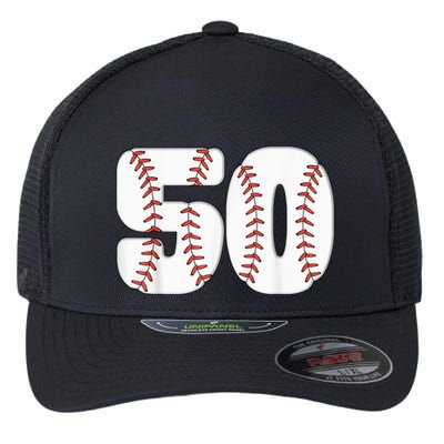 Baseball Number 50 Baseball Birthday 50 Baseball Themed 50th Flexfit Unipanel Trucker Cap