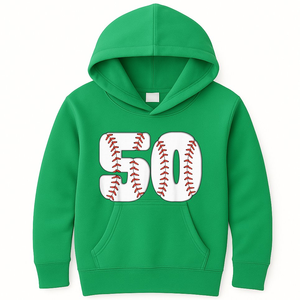 Baseball Number 50 Baseball Birthday 50 Baseball Themed 50th Kids Hoodie