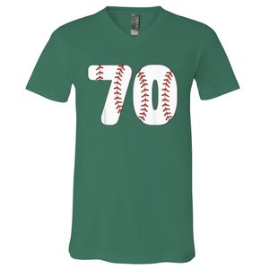 Baseball Number 70 Baseball Birthday 70 Baseball Themed 70th V-Neck T-Shirt