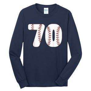 Baseball Number 70 Baseball Birthday 70 Baseball Themed 70th Tall Long Sleeve T-Shirt