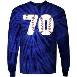 Baseball Number 70 Baseball Birthday 70 Baseball Themed 70th Tie-Dye Long Sleeve Shirt