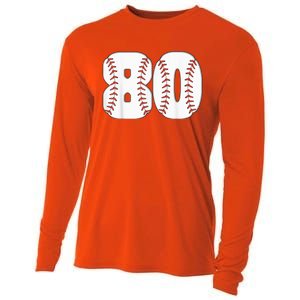 Baseball Number 80 Baseball Birthday 80 Baseball Themed 80th Cooling Performance Long Sleeve Crew