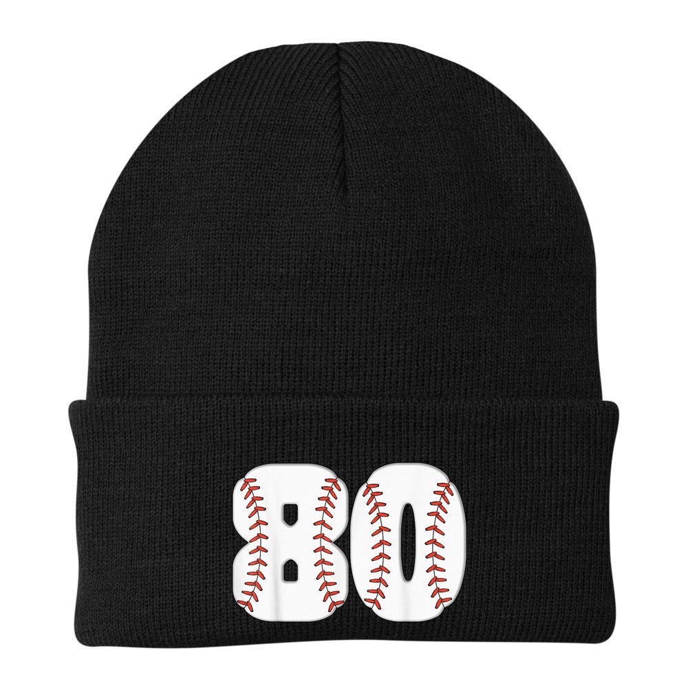 Baseball Number 80 Baseball Birthday 80 Baseball Themed 80th Beanie