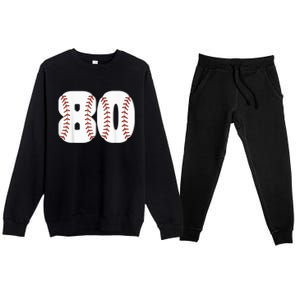 Baseball Number 80 Baseball Birthday 80 Baseball Themed 80th Premium Crewneck Sweatsuit Set