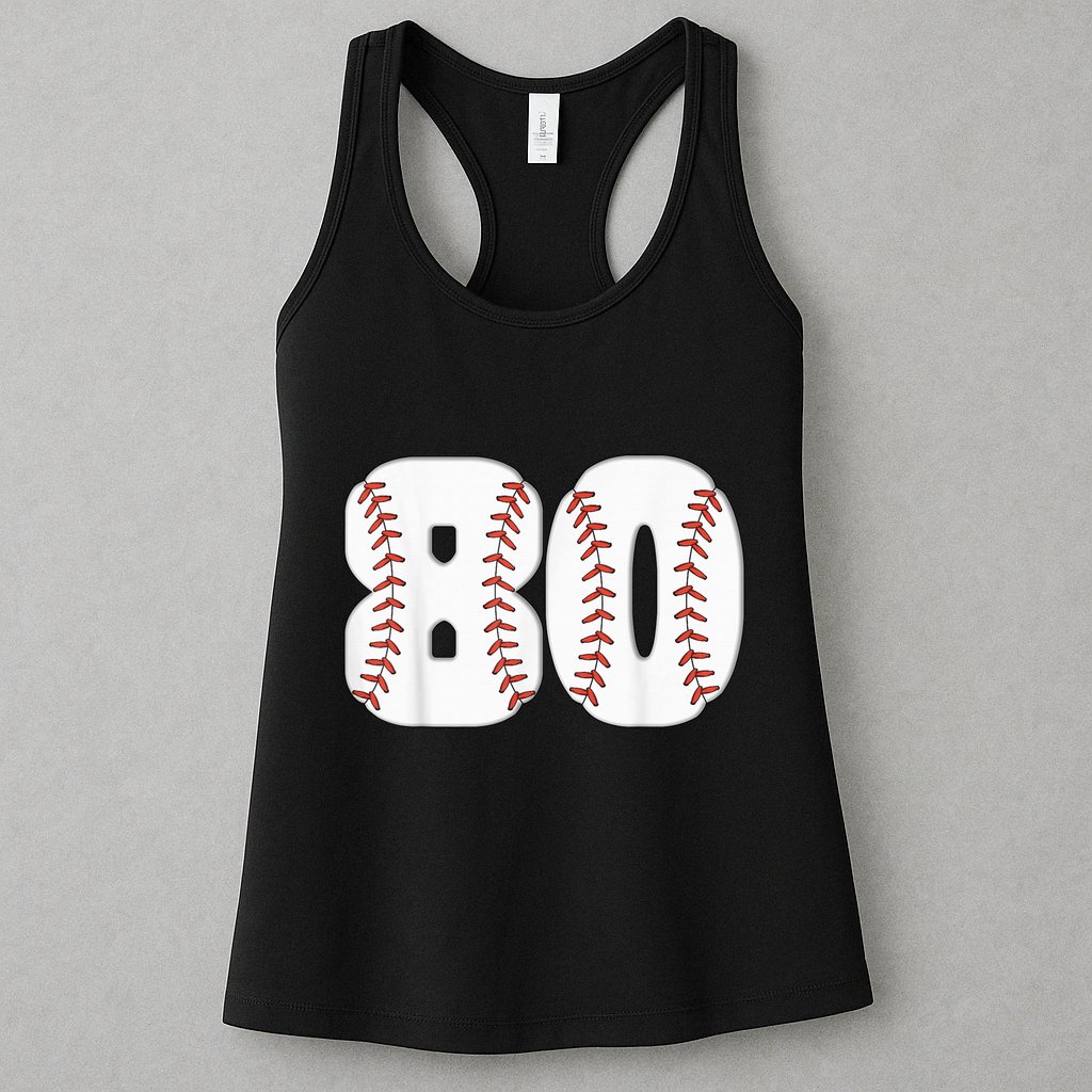 Baseball Number 80 Baseball Birthday 80 Baseball Themed 80th Womens Tank Top