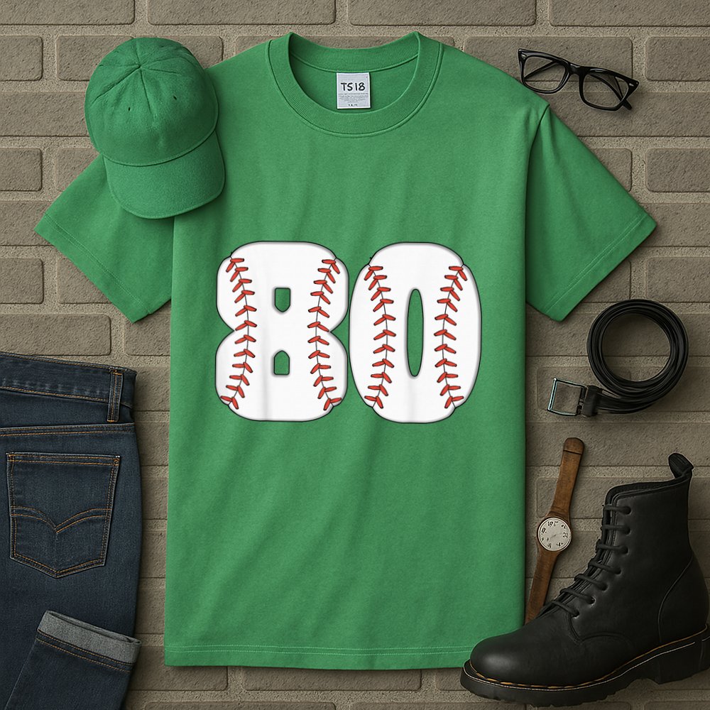 Baseball Number 80 Baseball Birthday 80 Baseball Themed 80th Tall T-Shirt