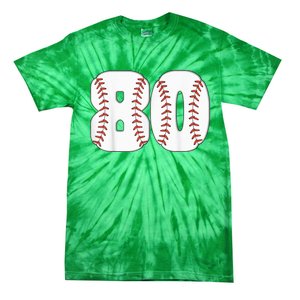 Baseball Number 80 Baseball Birthday 80 Baseball Themed 80th Tie-Dye T-Shirt