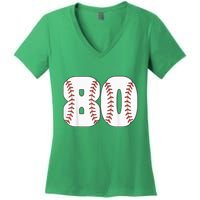 Baseball Number 80 Baseball Birthday 80 Baseball Themed 80th Women's V-Neck T-Shirt