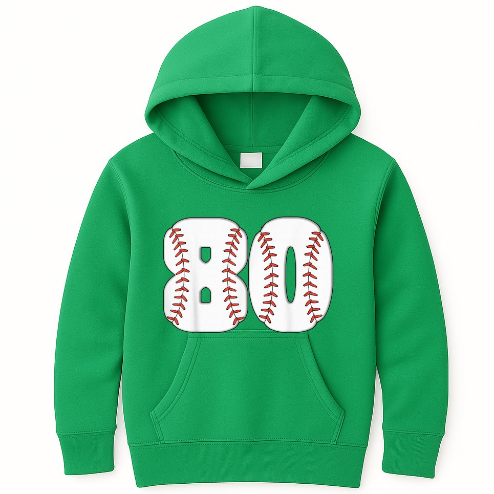 Baseball Number 80 Baseball Birthday 80 Baseball Themed 80th Kids Hoodie