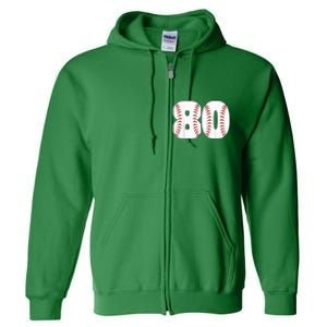 Baseball Number 80 Baseball Birthday 80 Baseball Themed 80th Full Zip Hoodie