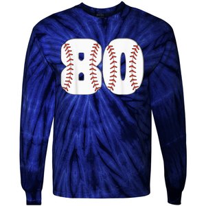 Baseball Number 80 Baseball Birthday 80 Baseball Themed 80th Tie-Dye Long Sleeve Shirt